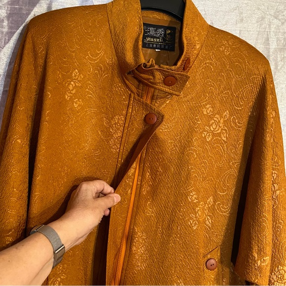 Copper brocade GUC SZ L jacket from Shanghai, no fabric content tag, maybe silk, - Picture 10 of 13